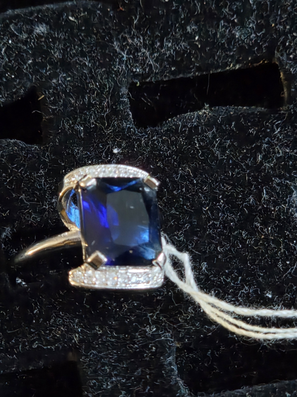 S 90  ... Sterling Silver Women's Sapphire-Blue Cocktail Ring with Pavé Halo
